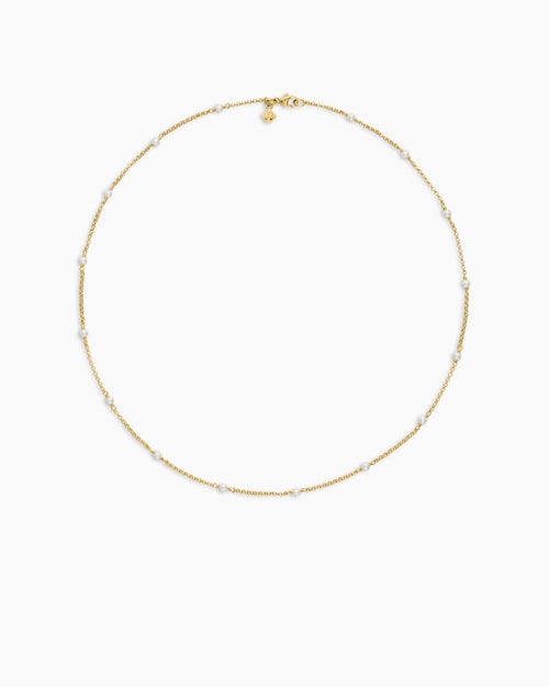 Womens Cable Collectibles® Bead and Chain Necklace in 18K Yellow Gold with Pearls, 3.5mm
