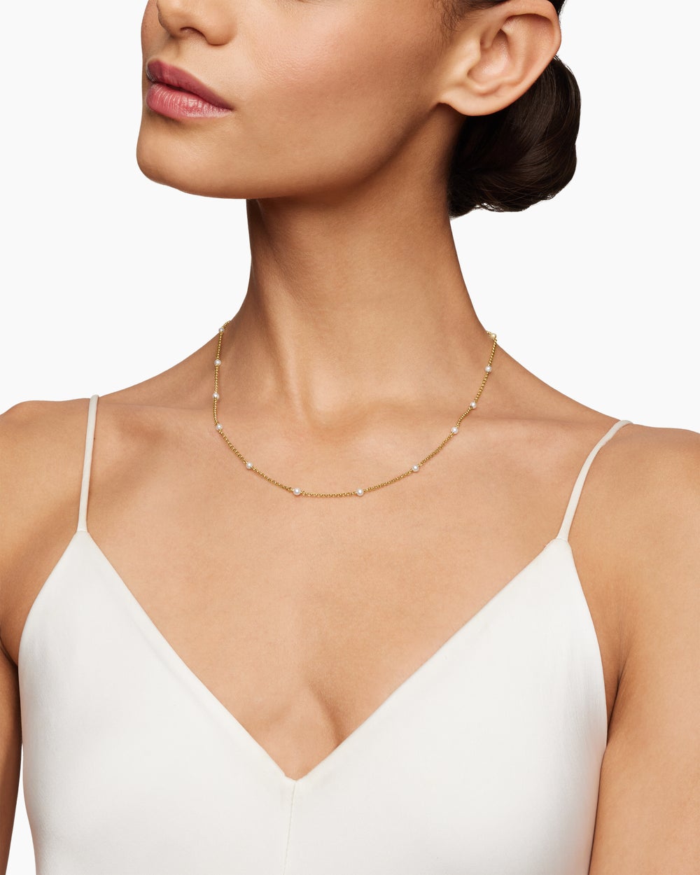 Womens Cable Collectibles Bead and Chain Necklace in 18K Yellow Gold, 3.5mm