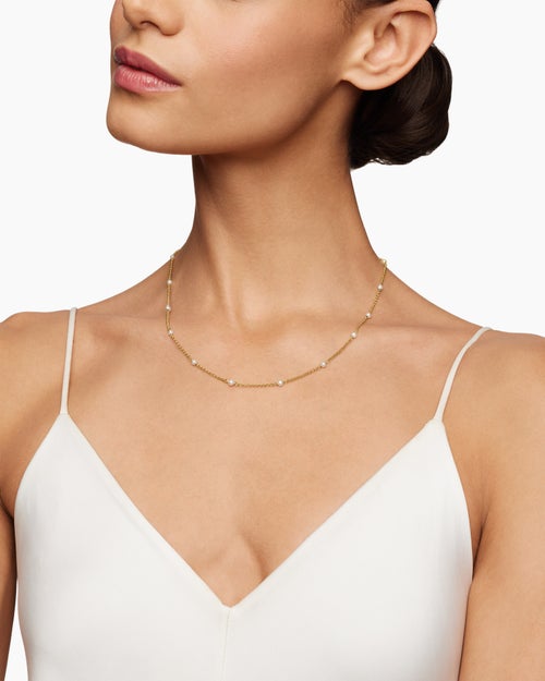 Womens Cable Collectibles® Bead and Chain Necklace in 18K Yellow Gold with Pearls, 3.5mm