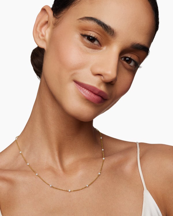 Cable Collectibles Bead and Chain Necklace in 18K Yellow Gold, 3.5mm