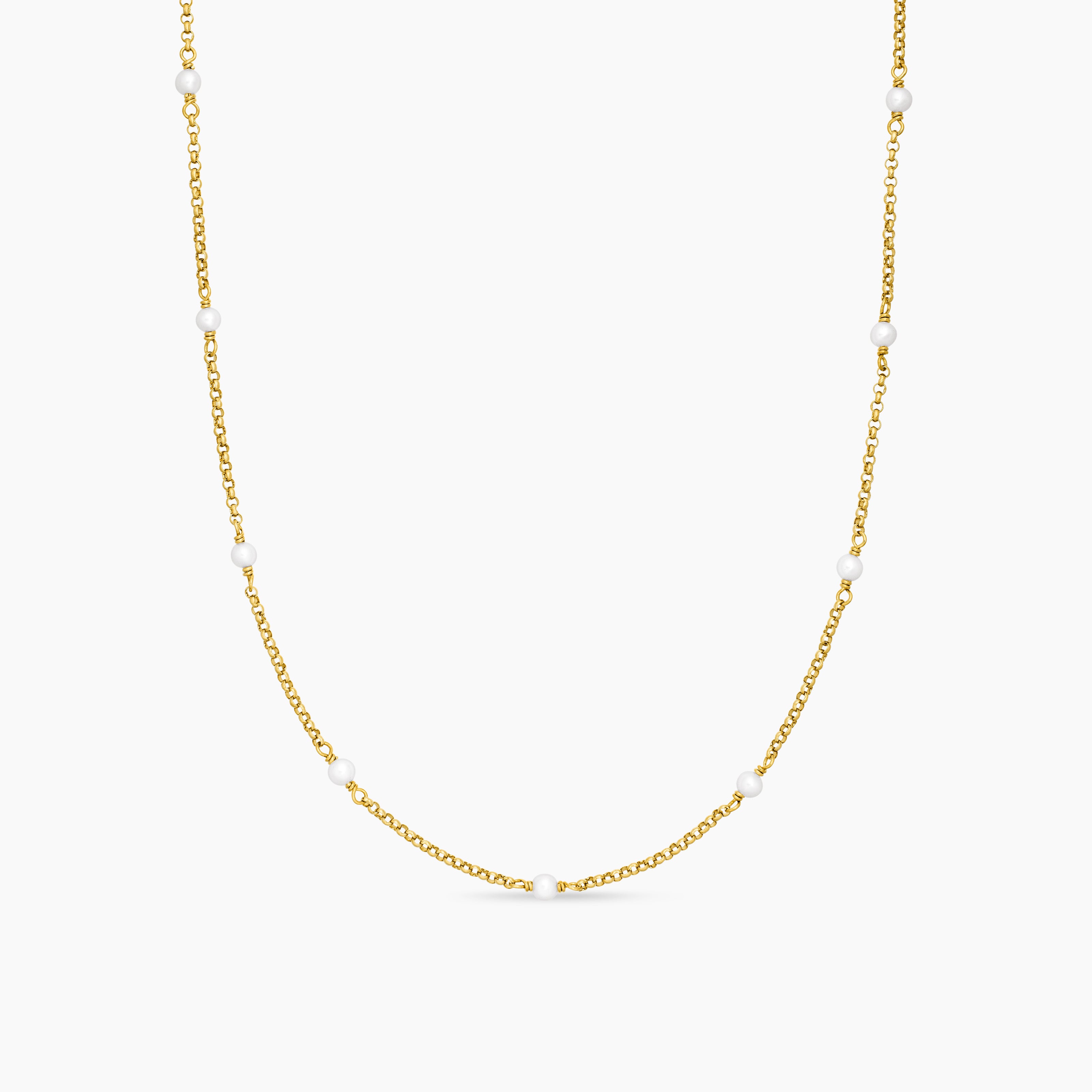 Womens Cable Collectibles Bead and Chain Necklace in 18K Yellow Gold, 3.5mm