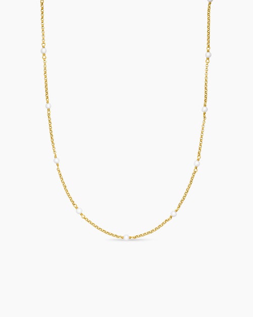 Womens Cable Collectibles® Bead and Chain Necklace in 18K Yellow Gold with Pearls, 3.5mm