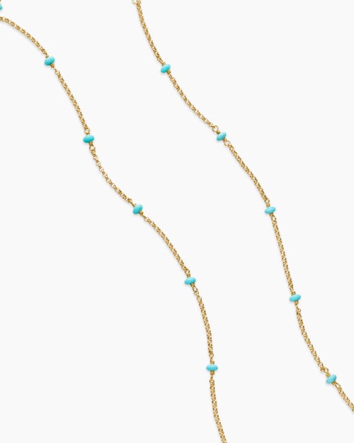 Womens Cable Collectibles® Bead and Chain Necklace in 18K Yellow Gold with Turquoise, 3.5mm