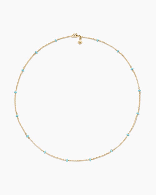 Womens Cable Collectibles® Bead and Chain Necklace in 18K Yellow Gold with Turquoise, 3.5mm