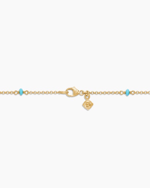 Womens Cable Collectibles® Bead and Chain Necklace in 18K Yellow Gold with Turquoise, 3.5mm