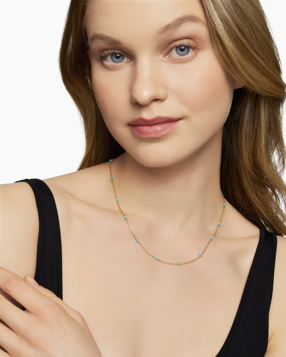 Womens Cable Collectibles Bead and Chain Necklace in 18K Yellow Gold, 3.5mm