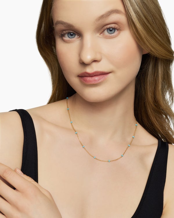 Cable Collectibles Bead and Chain Necklace in 18K Yellow Gold, 3.5mm