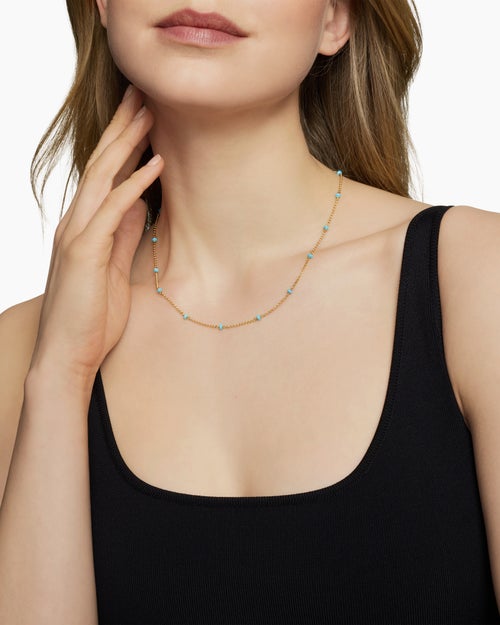 Womens Cable Collectibles® Bead and Chain Necklace in 18K Yellow Gold with Turquoise, 3.5mm