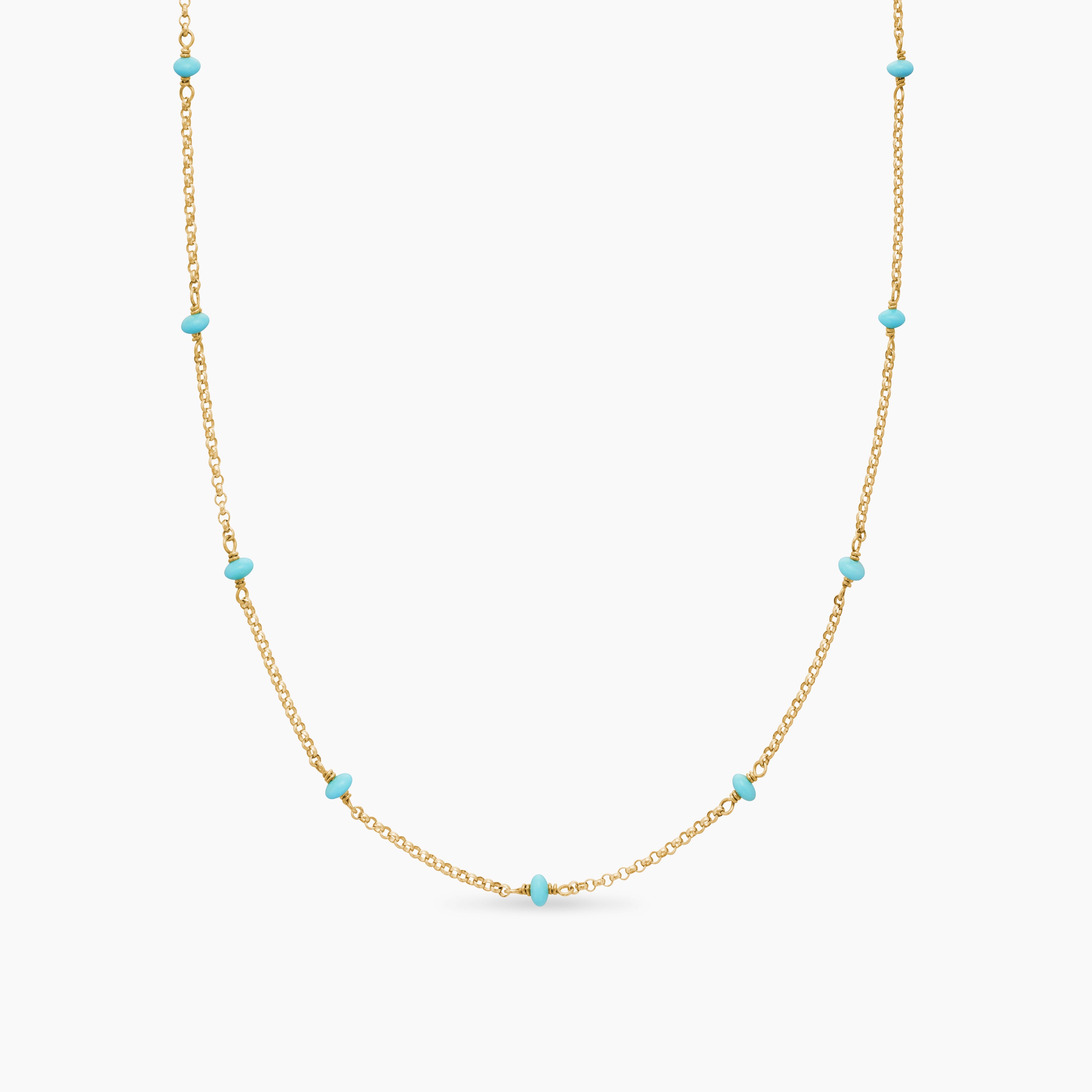 Womens Cable Collectibles&reg; Bead and Chain Necklace in 18K Yellow Gold with Turquoise, 3.5mm