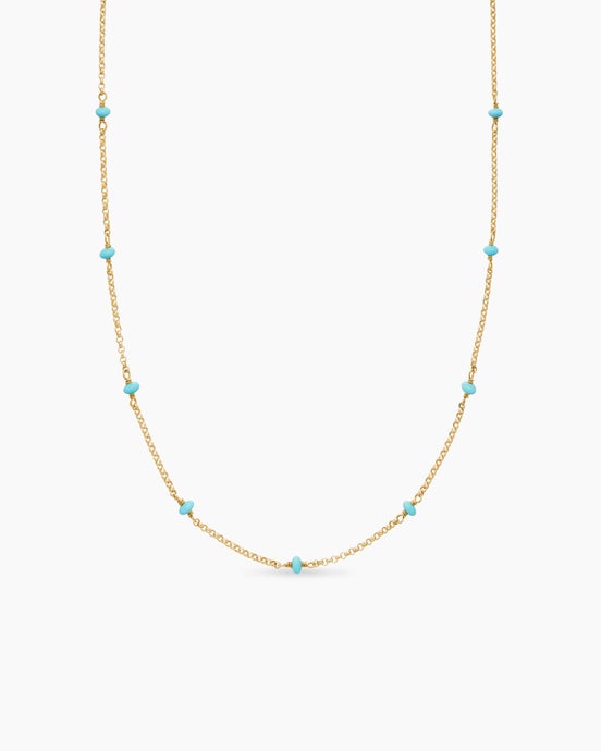 Cable Collectibles® Bead and Chain Necklace in 18K Yellow Gold with Turquoise, 3.5mm