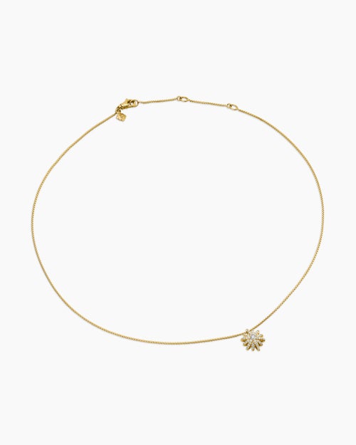 Womens Starburst Pendant Necklace in 18K Yellow Gold with Diamonds, 11mm