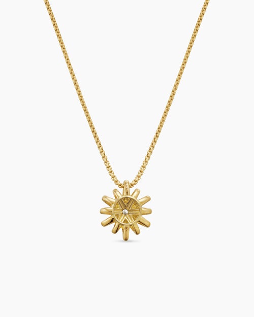 Womens Starburst Pendant Necklace in 18K Yellow Gold with Diamonds, 11mm