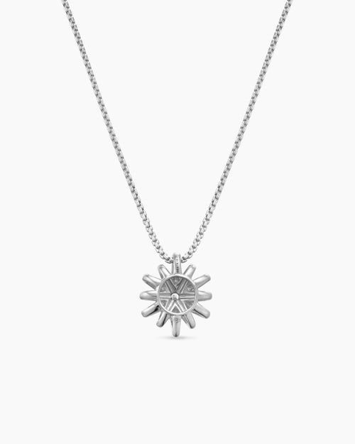 Womens Starburst Pendant Necklace in 18K White Gold with Diamonds, 12mm