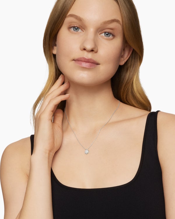 Starburst Pendant Necklace in 18K White Gold with Diamonds, 12mm