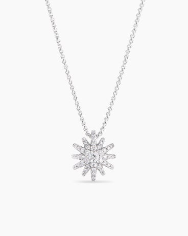 Starburst Pendant Necklace in 18K White Gold with Diamonds, 12mm