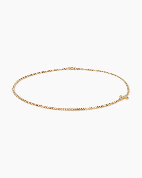 Mens Cross Station Necklace in 18K Yellow Gold with Diamonds, 5mm
