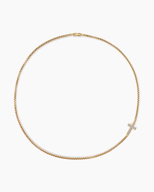 Mens Cross Station Necklace in 18K Yellow Gold with Diamonds, 5mm