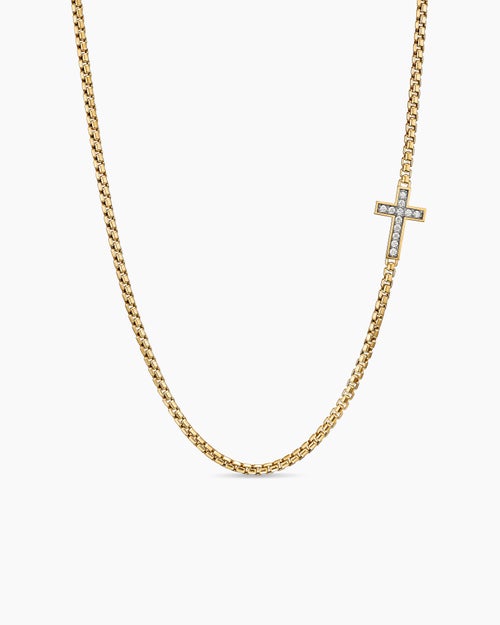 Mens Cross Station Necklace in 18K Yellow Gold with Diamonds, 5mm