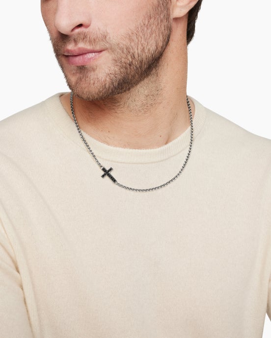 Cross Station Necklace in Sterling Silver with Black Diamonds, 3.4mm