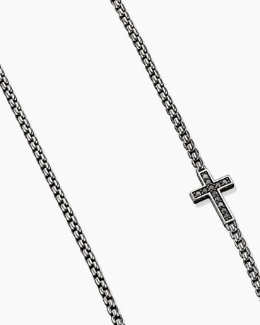 Streamline® Cross Station Necklace in Sterling Silver with Black Diamonds, 3.6mm