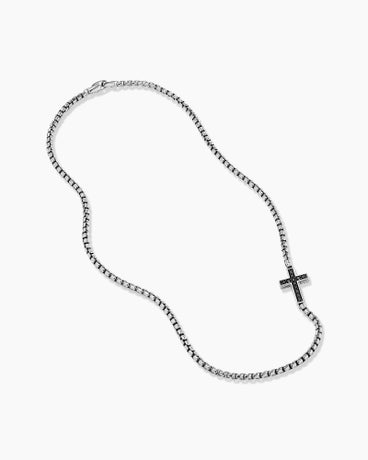 Streamline® Cross Station Necklace in Sterling Silver with Black Diamonds, 3.6mm
