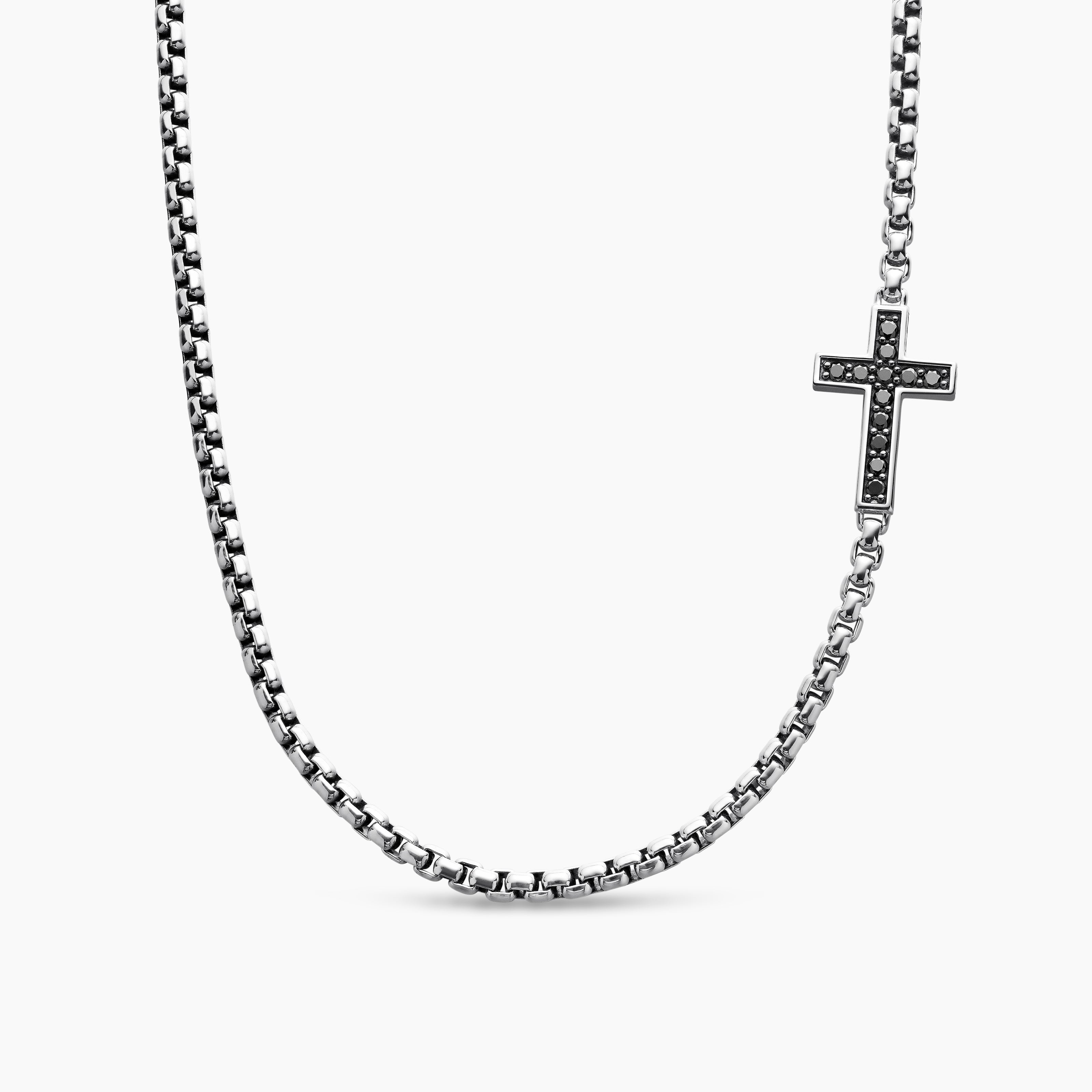 Mens Cross Station Necklace in Sterling Silver, 3.4mm