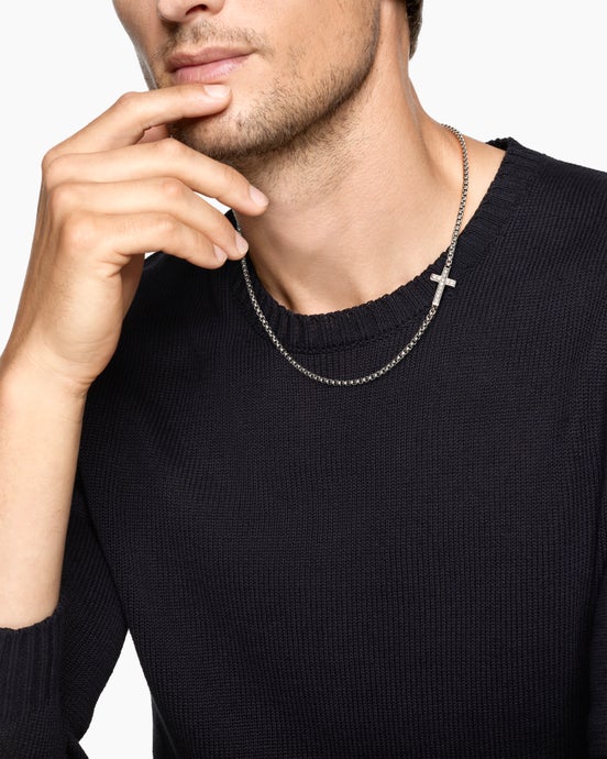 Cross Station Necklace in Sterling Silver with Diamonds, 3.4mm