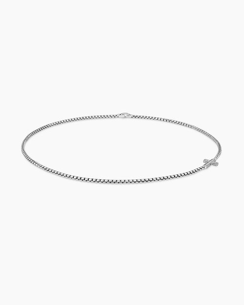 Mens Cross Station Necklace in Sterling Silver with Diamonds, 5mm