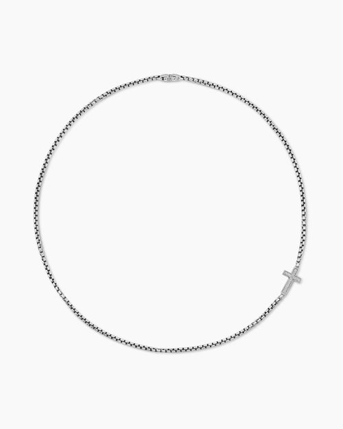 Mens Cross Station Necklace in Sterling Silver, 5mm