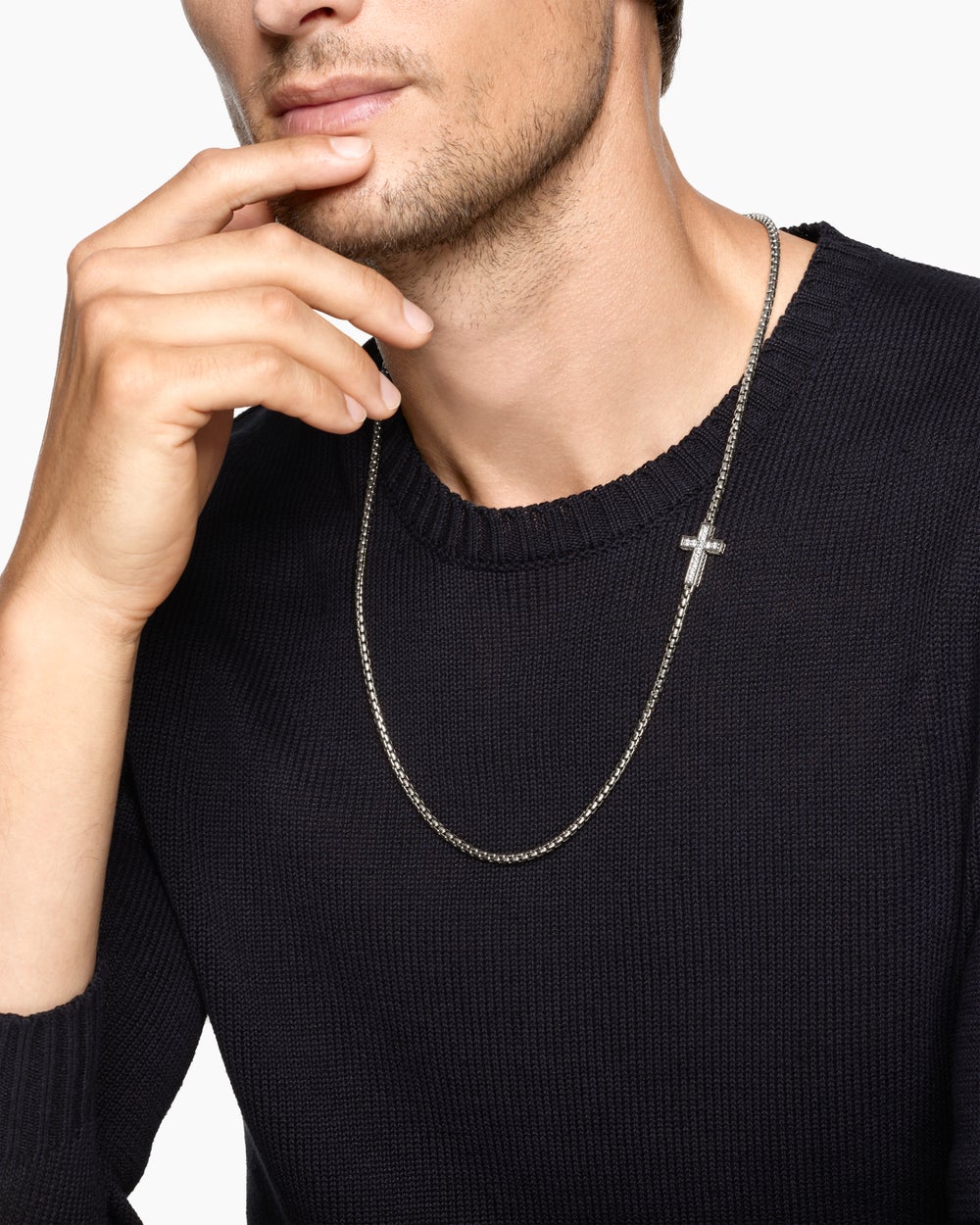 Collier à motif intercalé avec croix en argent sterling, 3,4 mm hommes