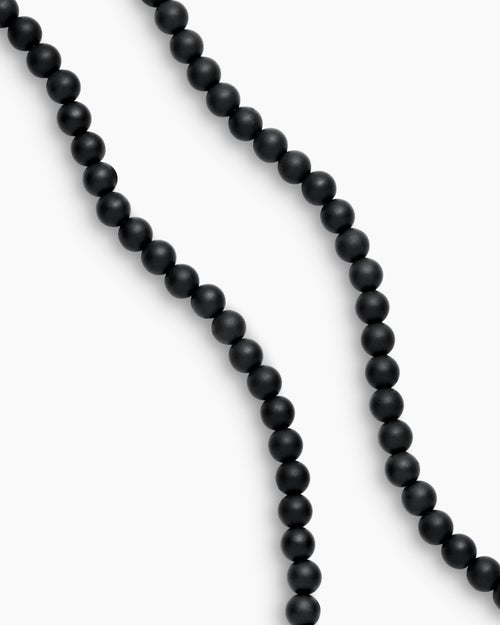 Mens Spiritual Beads Necklace with Black Onyx and Sterling Silver, 5mm