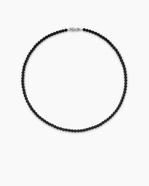 Mens Spiritual Beads Necklace with Black Onyx and Sterling Silver, 5mm