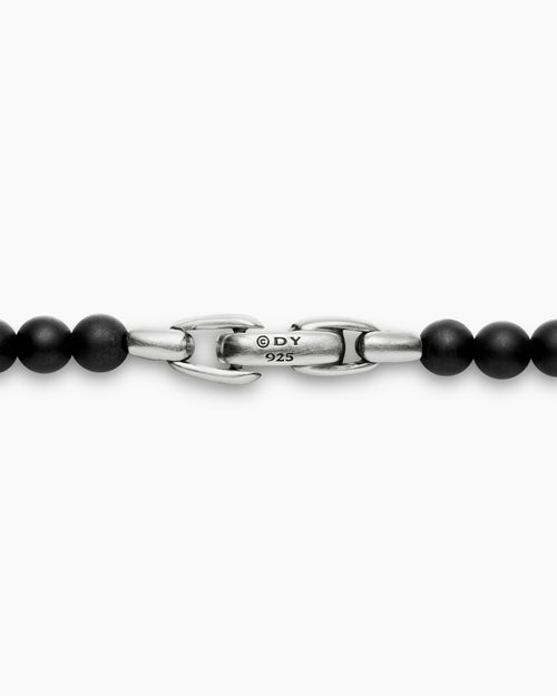 Mens Spiritual Beads Necklace with Black Onyx and Sterling Silver, 5mm
