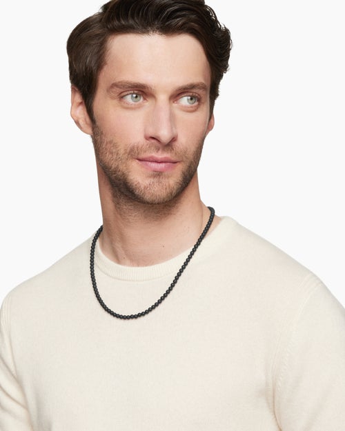 Mens Spiritual Beads Necklace with Black Onyx and Sterling Silver, 5mm