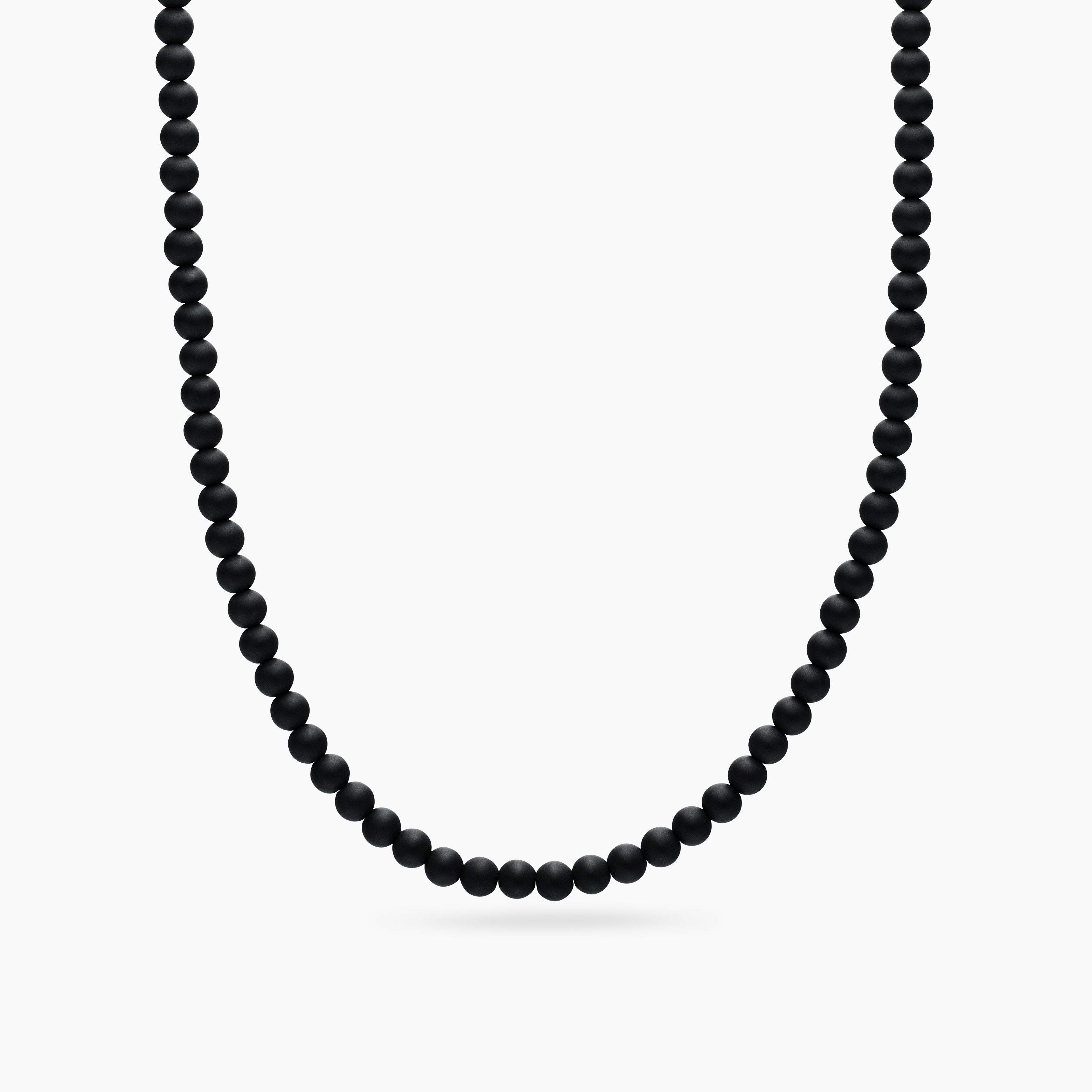 Mens Spiritual Beads Necklace with Black Onyx and Sterling Silver, 5mm