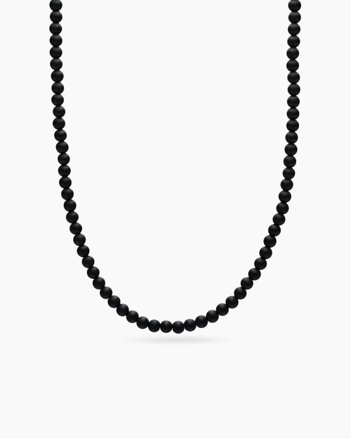 Mens Spiritual Beads Necklace with Black Onyx and Sterling Silver, 5mm