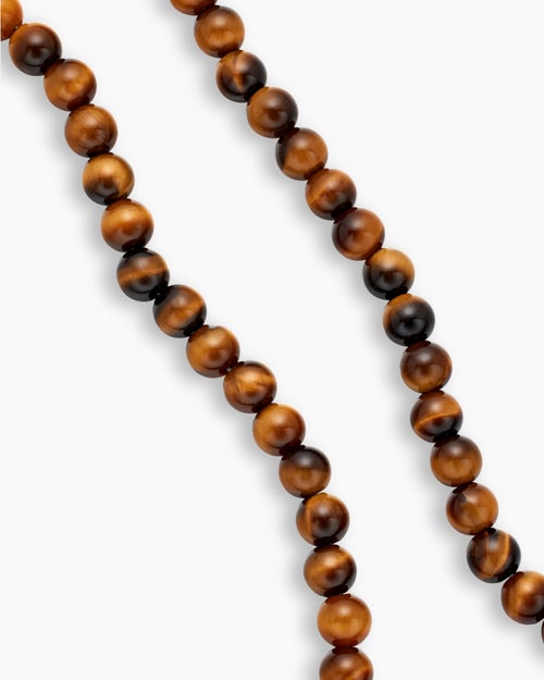 Mens Spiritual Beads Necklace with Tiger’s Eye and Sterling Silver, 5mm
