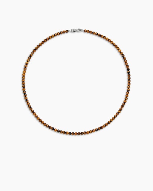 Mens Spiritual Beads Necklace with Tiger’s Eye and Sterling Silver, 5mm