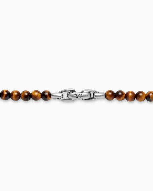 Mens Spiritual Beads Necklace with Tiger’s Eye and Sterling Silver, 5mm
