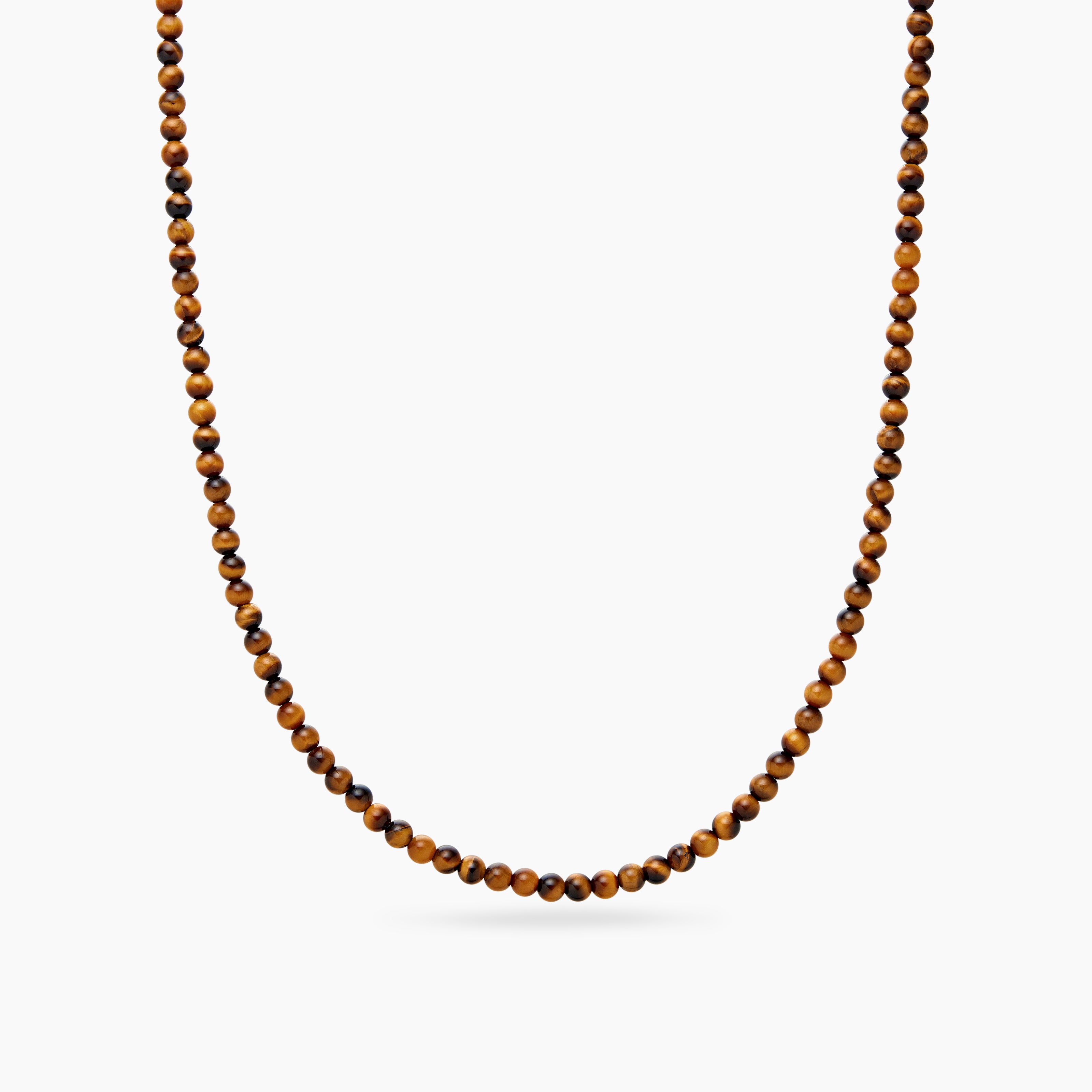 Mens Spiritual Beads Necklace with Tiger&rsquo;s Eye and Sterling Silver, 5mm