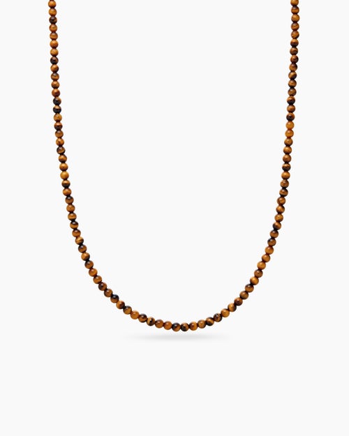 Mens Spiritual Beads Necklace with Tiger’s Eye and Sterling Silver, 5mm