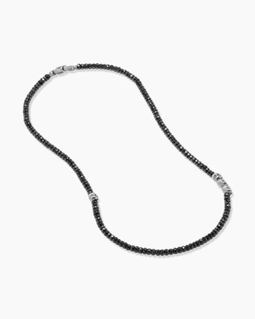 Memento Mori Skull Station Necklace in Sterling Silver with Black Spinel, 6mm