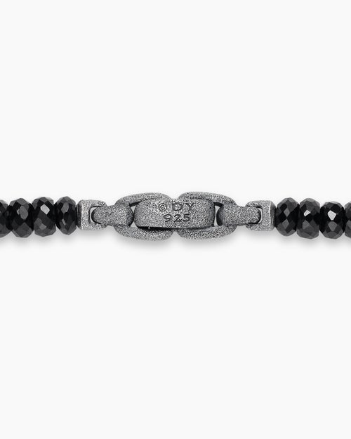 Mens Memento Mori Skull Station Necklace in Sterling Silver with Black Spinel, 6mm