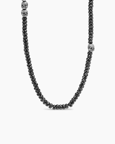Memento Mori Skull Station Necklace in Sterling Silver with Black Spinel, 6mm