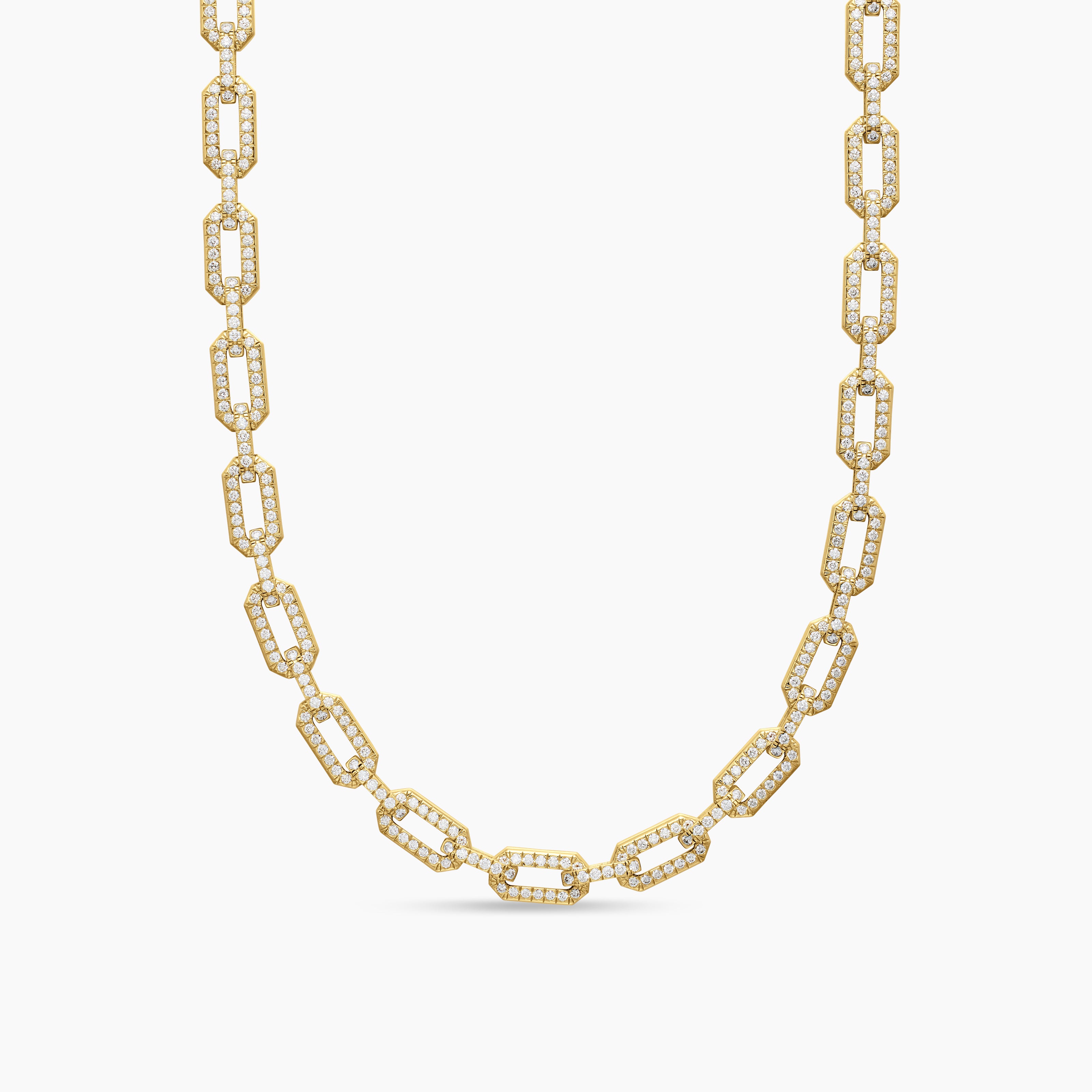 Womens Pav&eacute; Chain Necklace in 18K Yellow Gold with Diamonds, 7mm