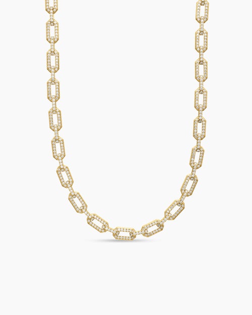 Womens Pavé Chain Necklace in 18K Yellow Gold, 7mm