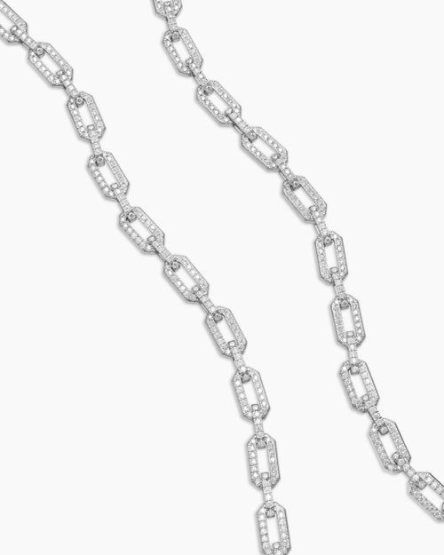 Womens Pavé Chain Necklace in 18ct White Gold with Diamonds, 7mm