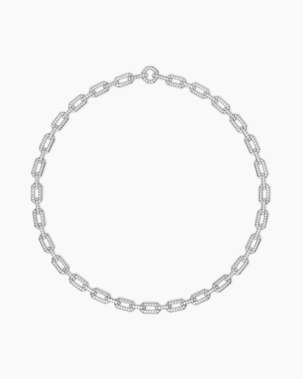 Pavé Chain Necklace in 18K White Gold with Diamonds, 7mm