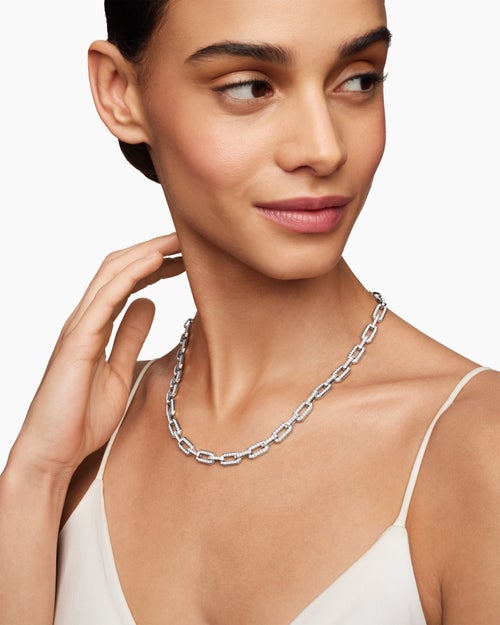 Womens Pavé Chain Necklace in 18ct White Gold with Diamonds, 7mm