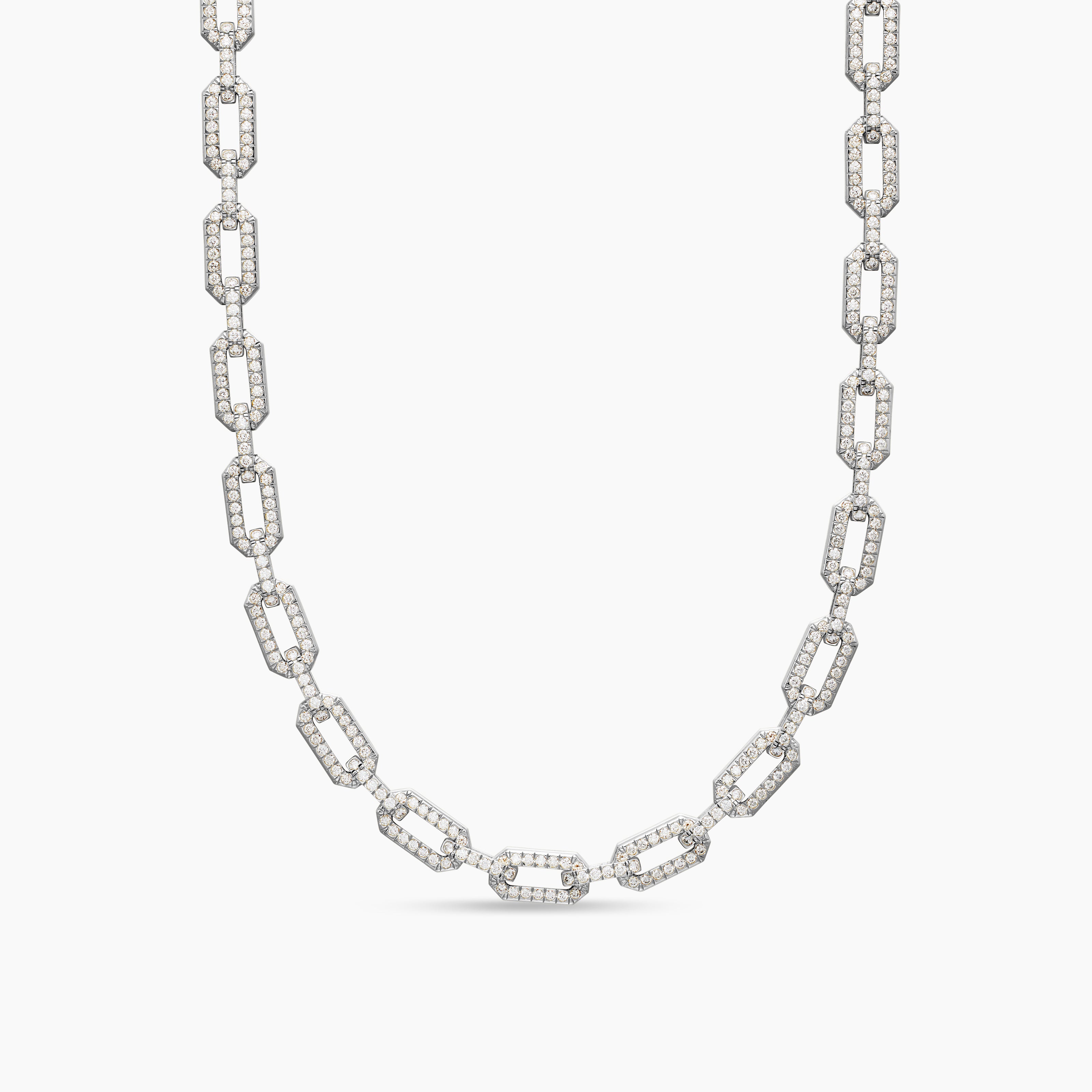 Womens Pav&eacute; Chain Necklace in 18K White Gold with Diamonds, 7mm